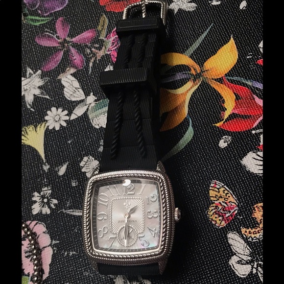 Judith Ripka SS watch; black silicone band - Picture 2 of 6